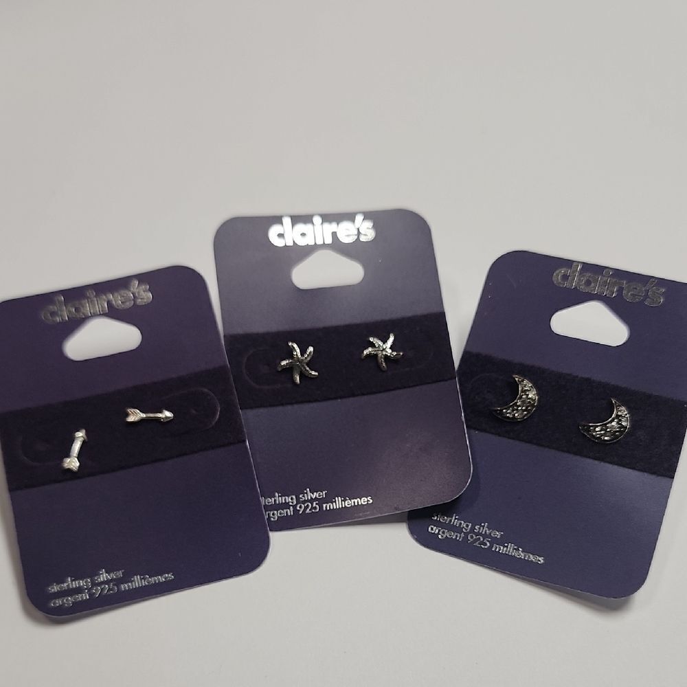 Claire's Sterling Silver Earrings Moon Starfish Arrow